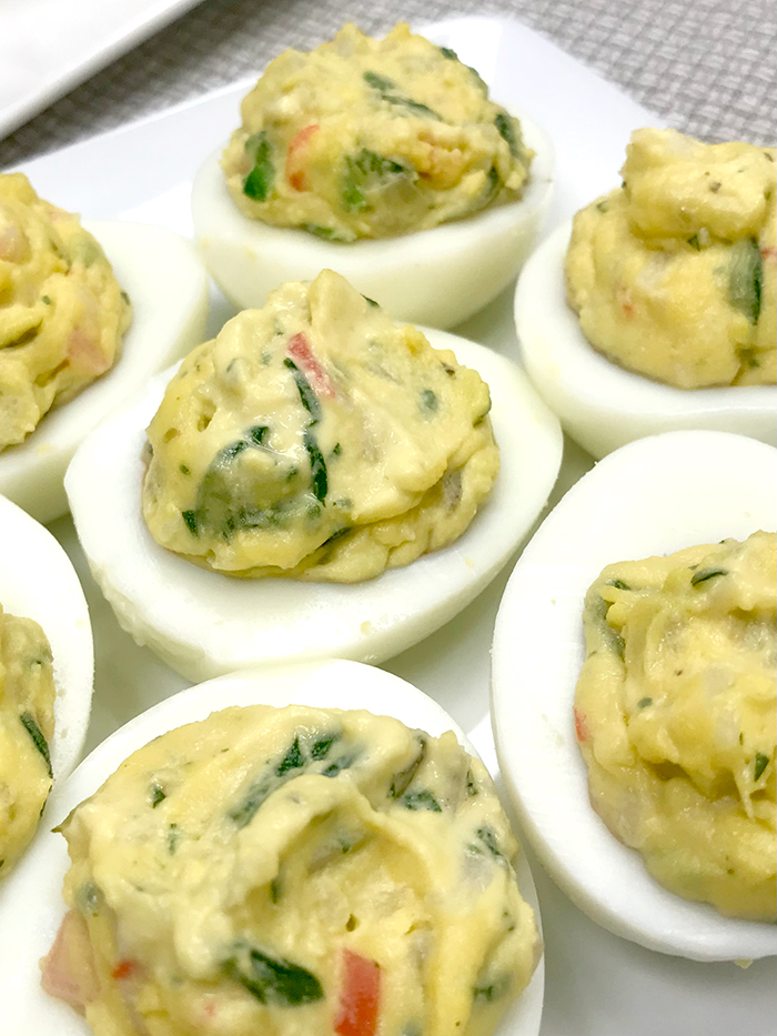 Garlic, Crab, Artichoke & Kale Deviled Egg