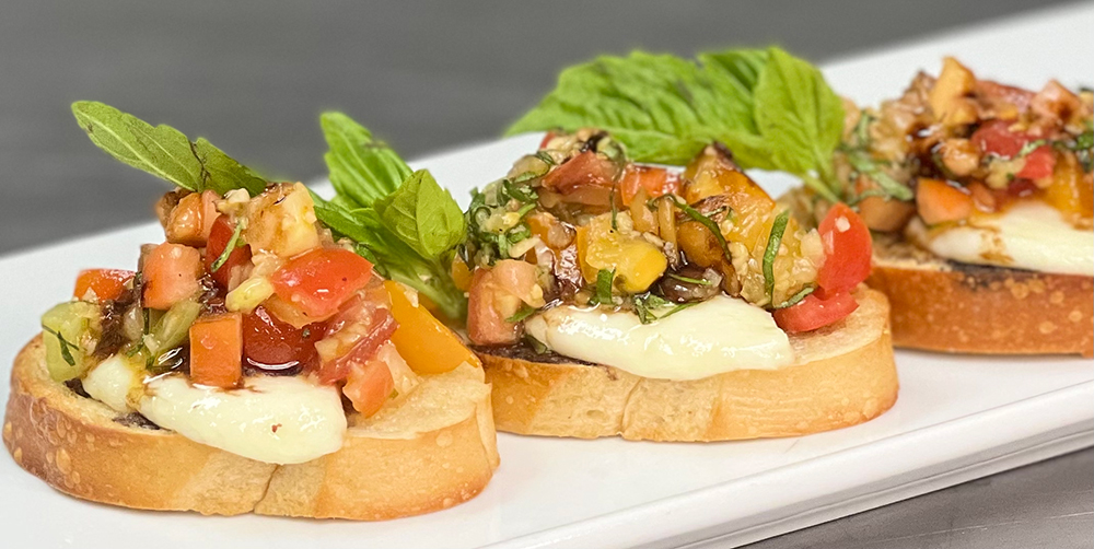 Garlic & Fresh Mozzarella Crostini with Basil & Balsamic